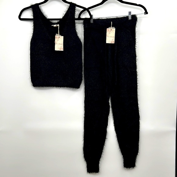 🆕Hem & Thread Teddy Tank/Jogger Set Black Super Soft Loungers S, M & L New - Picture 2 of 10